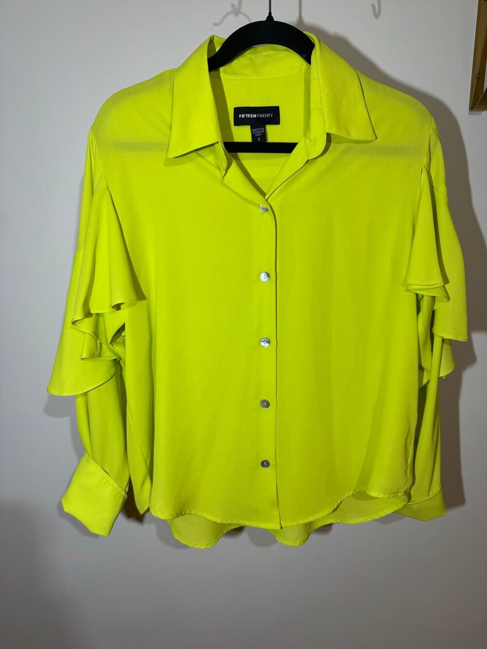 Size Small Fifteen Twenty NWOT Neon Green Ruffle Blouse